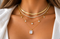 Altın Renkli Taşlı Çok Katlı Kolye